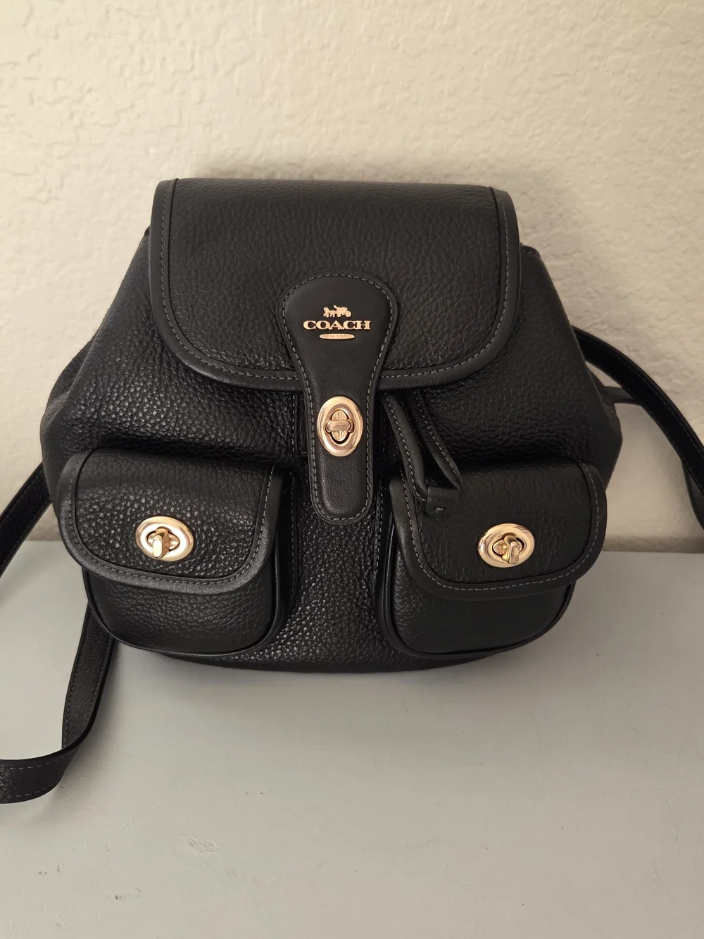 Coach Black Pebbled Leather Hadley Backpack with Gold Hardware